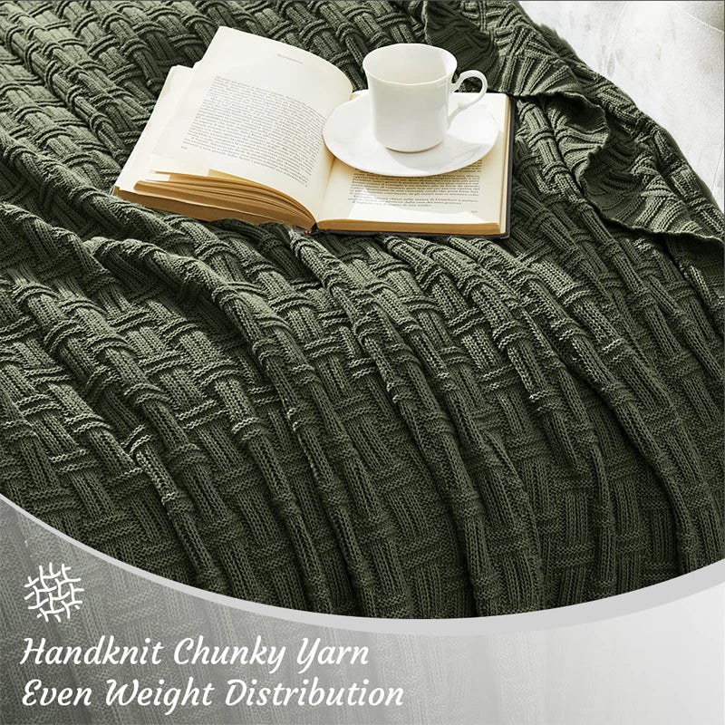 TREELY 100% Cotton Knitted Throw Blanket Couch Cover Blanket(60 x 80 Inches, Green Forest) - Image 5